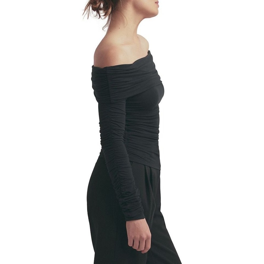 Favorite Daughter Black Ruched Off The Shoulder Long Sleeve Top Small dressy